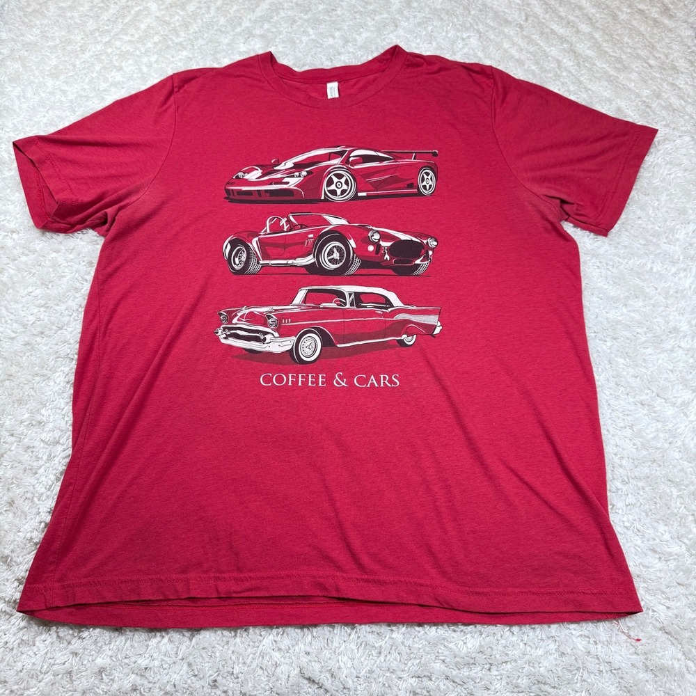 Coffee & Cars Graphic T-Shirt Bella+Canvas 2XL Red Automotive Enthusiast Novelty